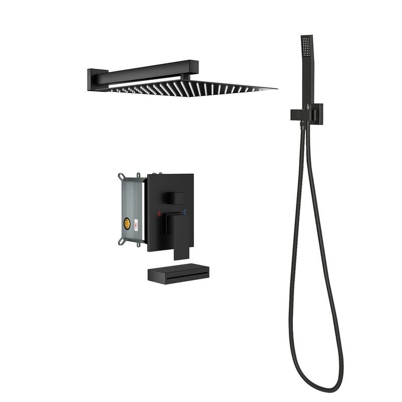 Topcraft 12-Inch Wall Mounted Square Shower System with Rough-in Valve - 12*12 - Matte Black