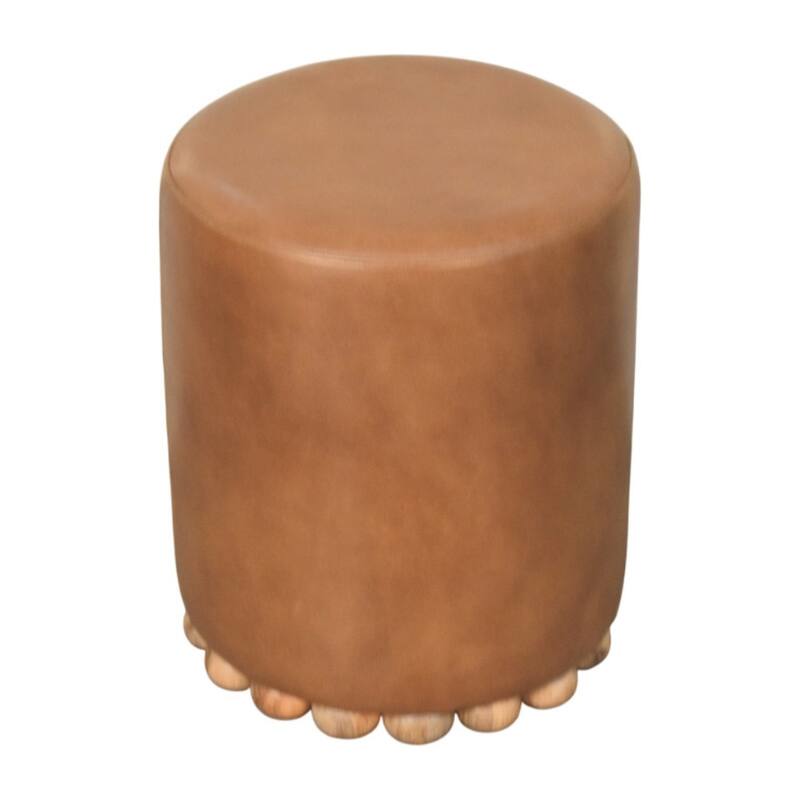 Artisan Furniture Solid Wood Bola Leather Stool, Brown - N/A