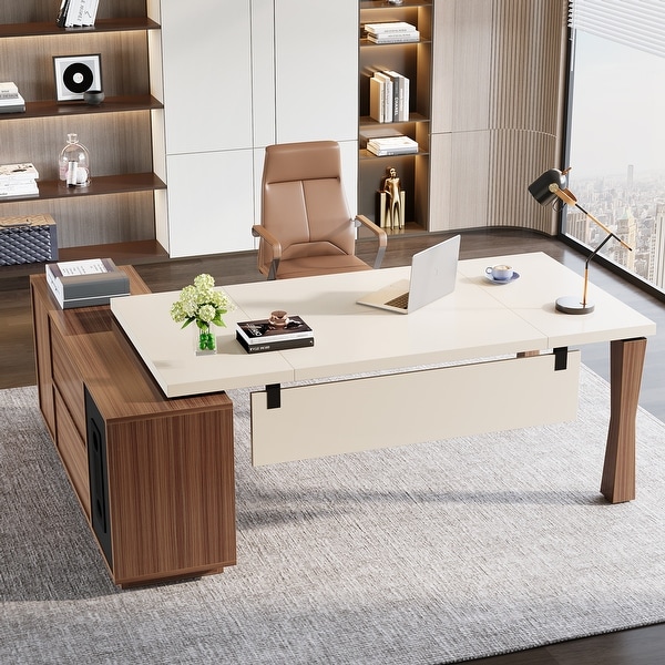 Modern 71 Inch Executive Desk L Shaped Desk with Storage Shelves and Cabinet Large Office Desk Business Furniture Set On Sale Bed Bath Beyond 39829899
