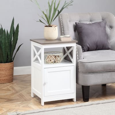 End Table with Cabinet and Two Shelves, Sleek Contemporary Frame, Functional Hidden Storage Side Table for Any Living Space - 16