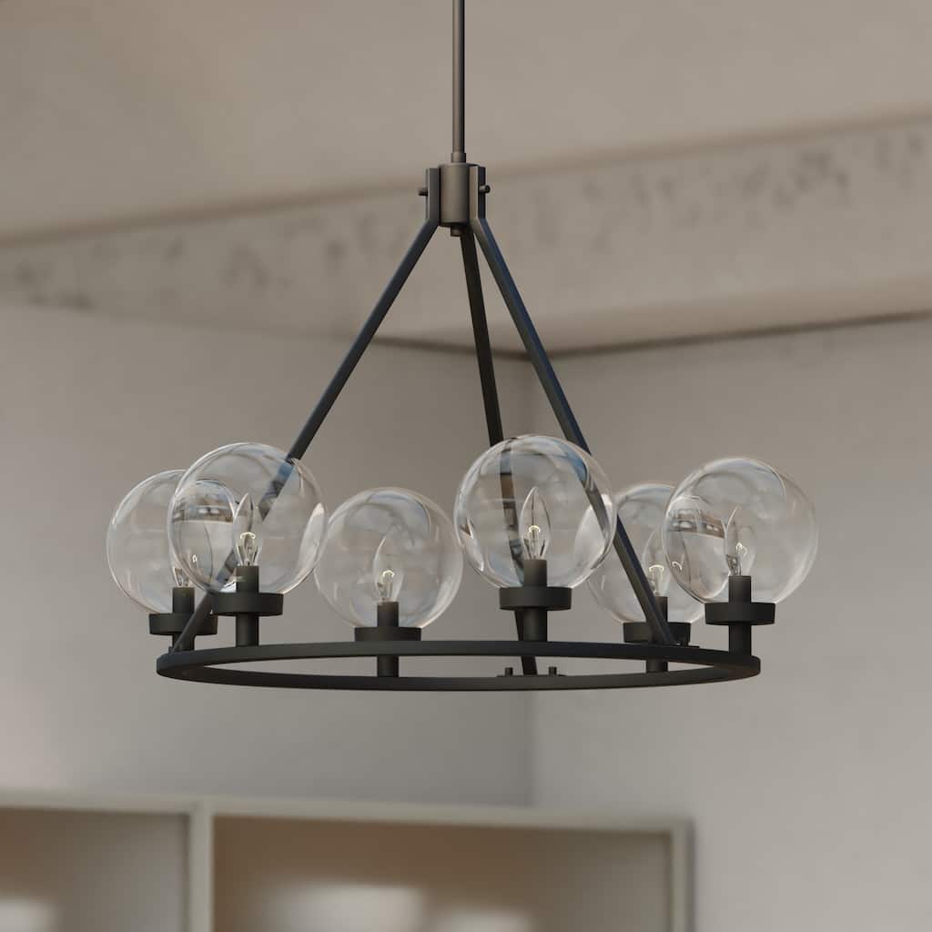 Lander Matte Black Transitional Chandelier Light with Clear Glass Globes