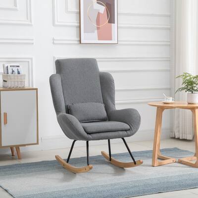 HOMCOM Modern Comfortable Relax Rocking Sofa Armchair Lounge Chair with Thick Padding Metal Frame Pillow Light Grey