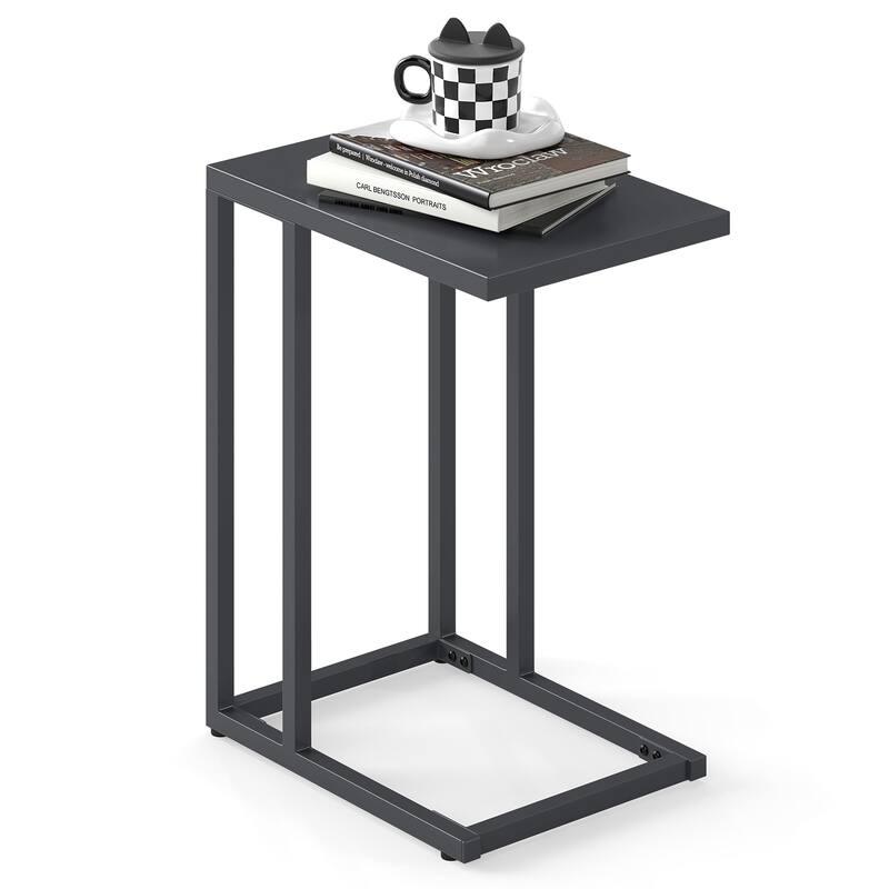 C Shaped Metal Side Table Dark Gray Sofa Snack Table Small End Table for Living Room Bedroom or Office - 17" x 12" x 21.5"