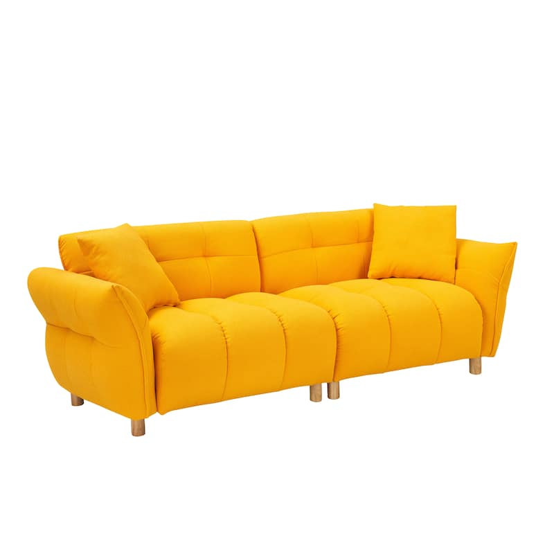 93.70 inches long, Teddy Sofa Fabric,with two matching pillows and three spacious and comfortable seats