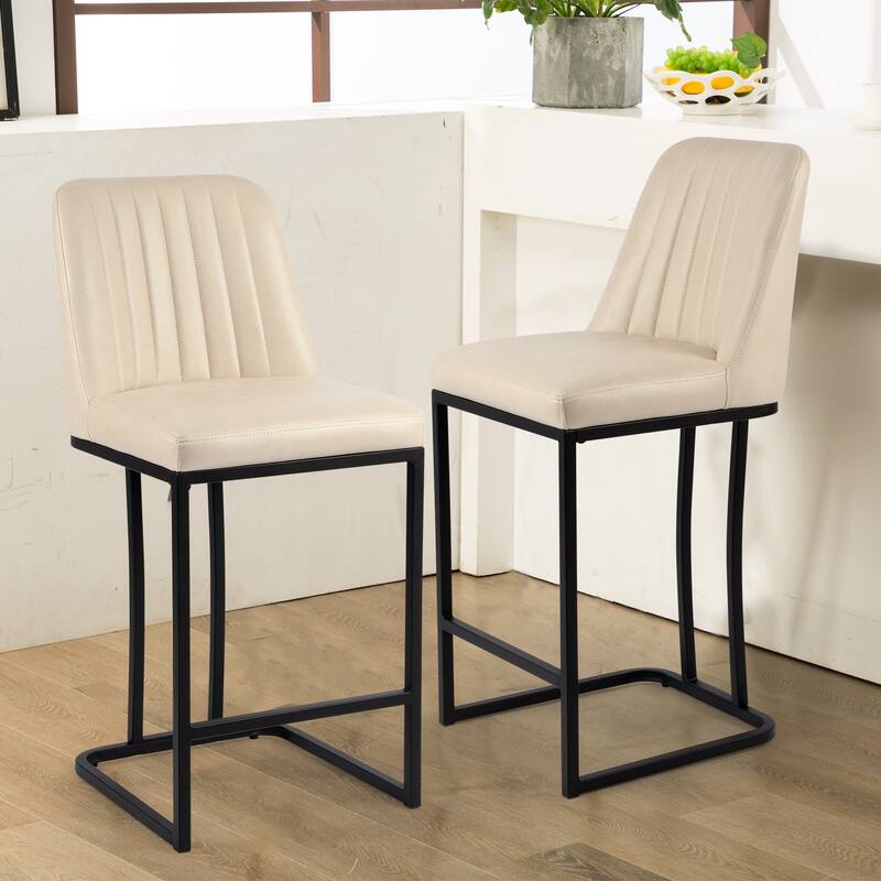 24 Inches Industrial Faux Leather Counter Height Bar Stools with Metal Frame Set of 2