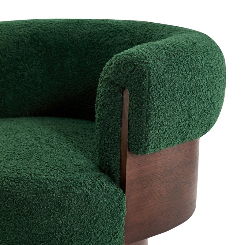 Modern 32'' Curved Sculptural Swivel Barrel Chair, 360° Swivel Base, Upholstered Accent Chair