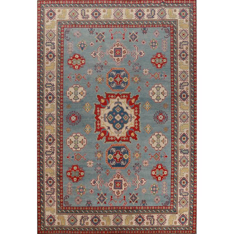 Hand Knotted Oriental 100% Wool Carpet Traditional Medallion Navy Blue & Blues Kazak Area Rug - 13' 7'' X 10' 1''
