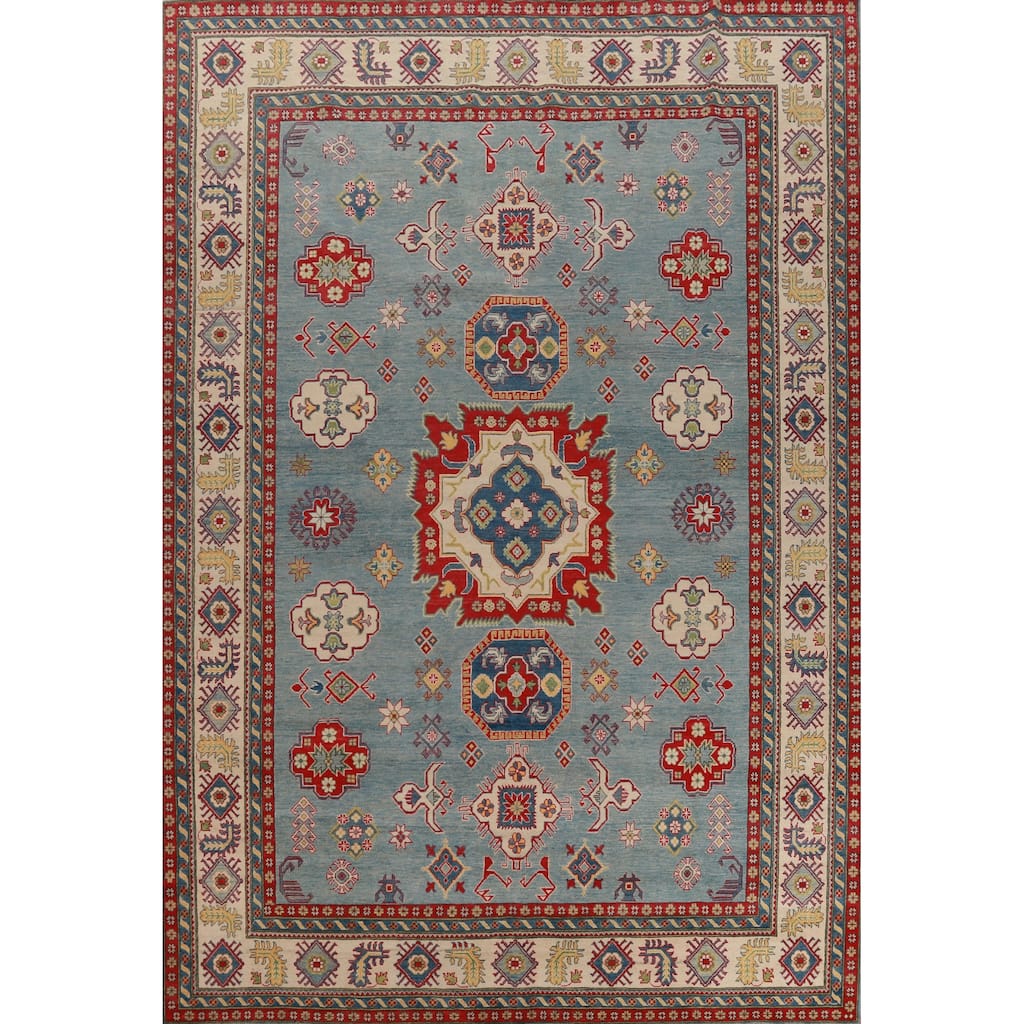 Hand Knotted Oriental 100% Wool Carpet Traditional Medallion Navy Blue & Blues Kazak Area Rug - 13' 7'' X 10' 1''