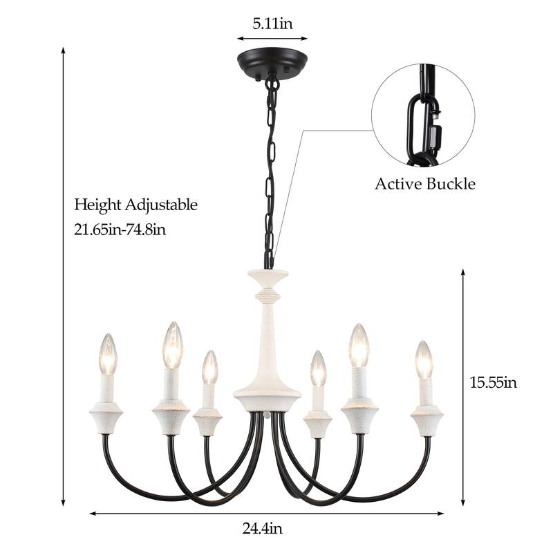 6-Light Modern Chandelier , Farmhouse Candle Chandelier for Dining Room Living Room Bedroom Kitchen - W24.4"x H15.55"