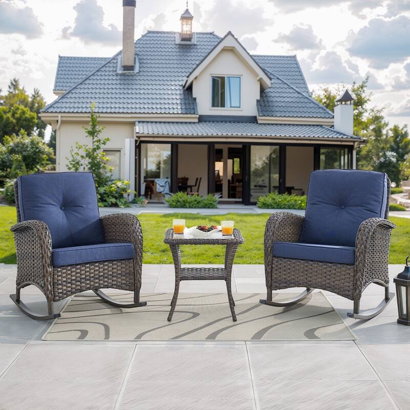 Gymojoy Patio Furniture Set PE Wicker Rocking Chairs & Side Table