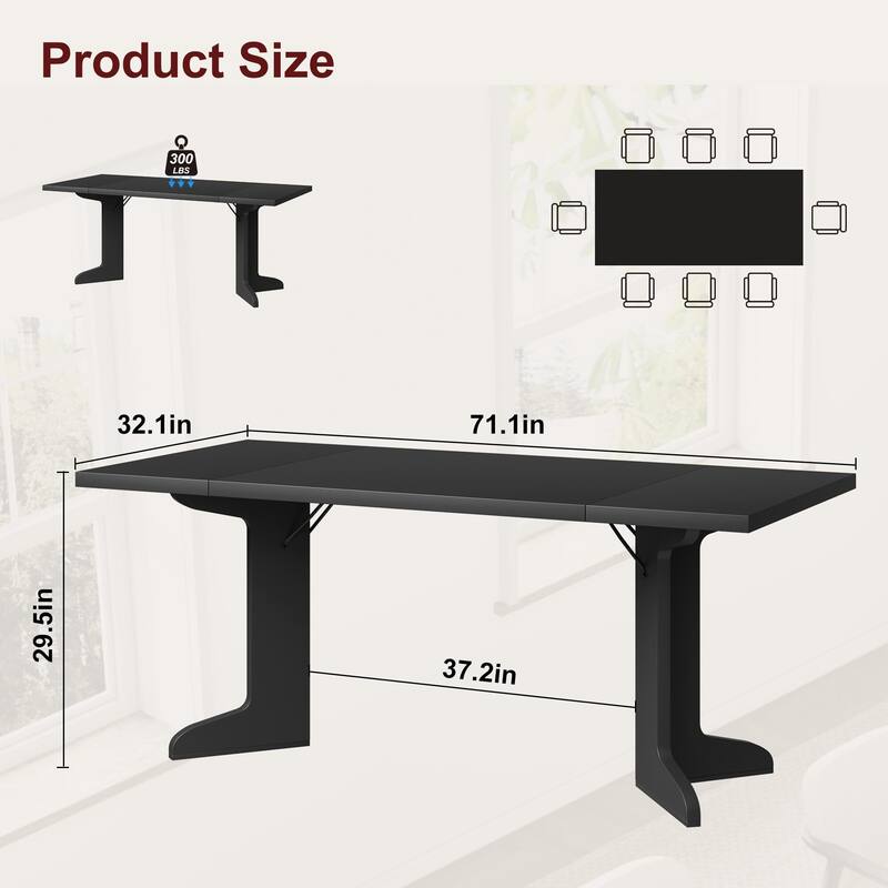 71.1" Farmhouse Rectangle Kitchen Table, with Thicken Tabletop