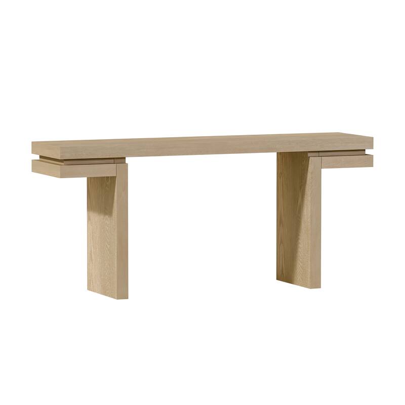 66 inch Extra Wide Real Wood Veneered Console Table Minimalist Sofa Table Distressed Oak Entryway