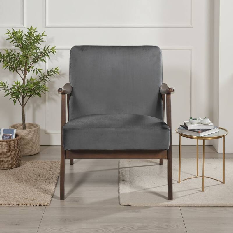 Vandie Accent Club Chair, Dark Gray Polyester, Solid Rubberwood Frame