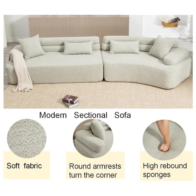 Frameless Sofa with Sponge Construction, ARC Armrests, No Assembly Required
