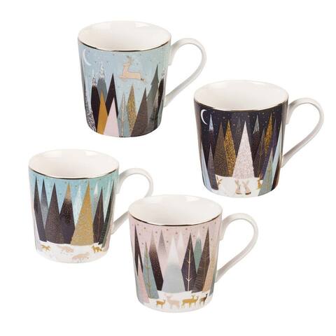 Sara Miller London for Portmeirion Frosted Pines Set of 4 Mugs 12 oz - Multi-Color