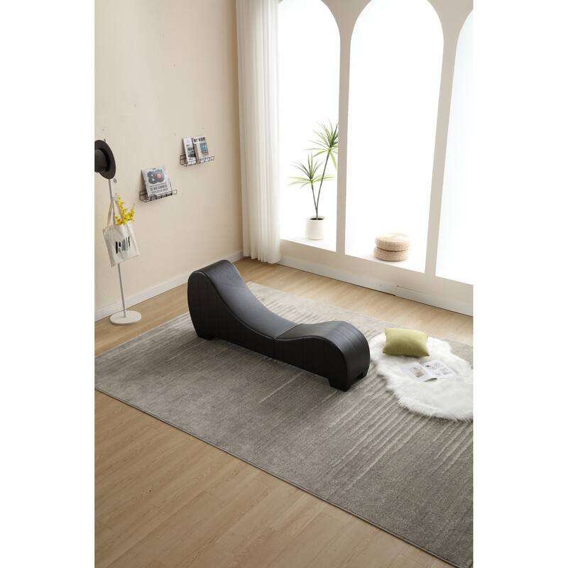 Black Modern 62.2" Chaise Longue Chair with Solid Wood Curved Frame for Stretching