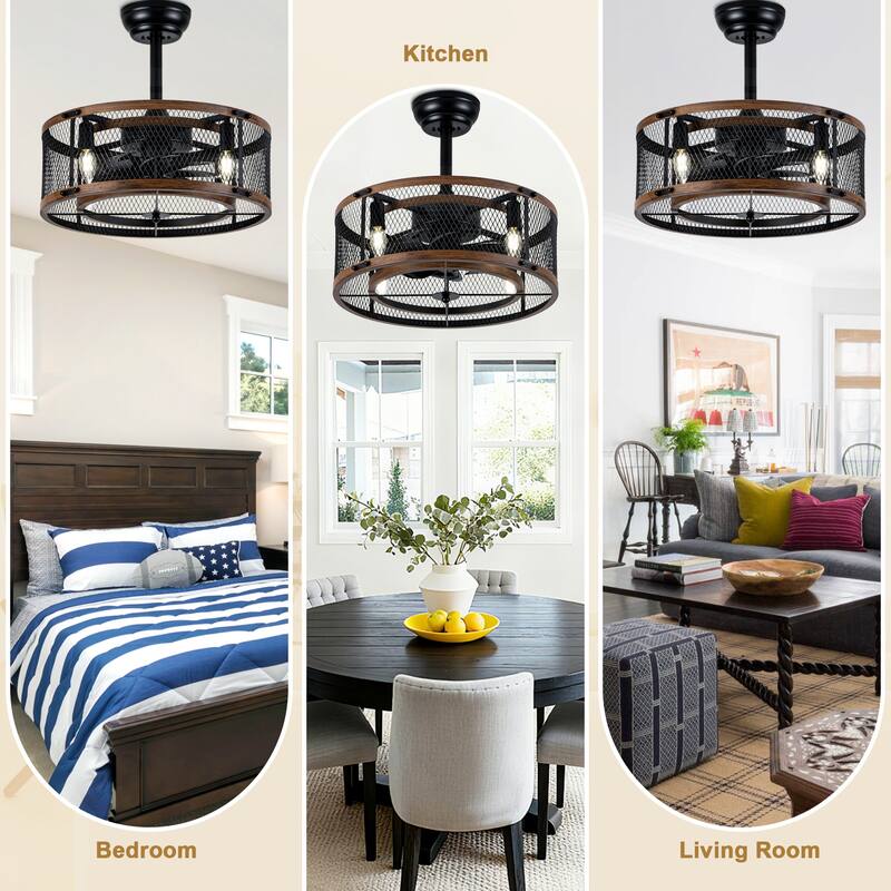 Bella Depot 19" Industrial Metal Cage Ceiling Fan with Light and Remote - 18.9"