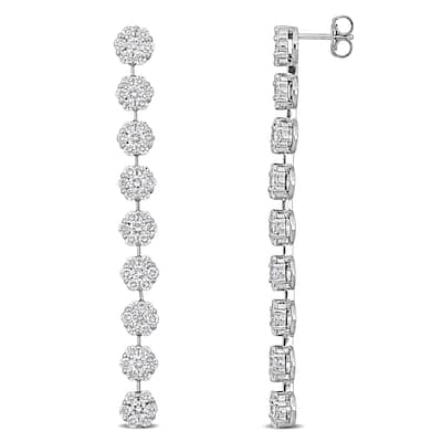 Miadora 3 1/4ct TDW Diamond Linear Drop Earrings in 18k White Gold