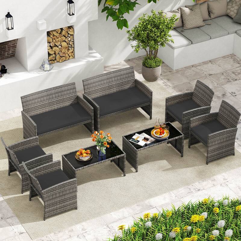 Costway 8 PCS Patio Conversation Set with Seat Cushions & Tempered - See Details