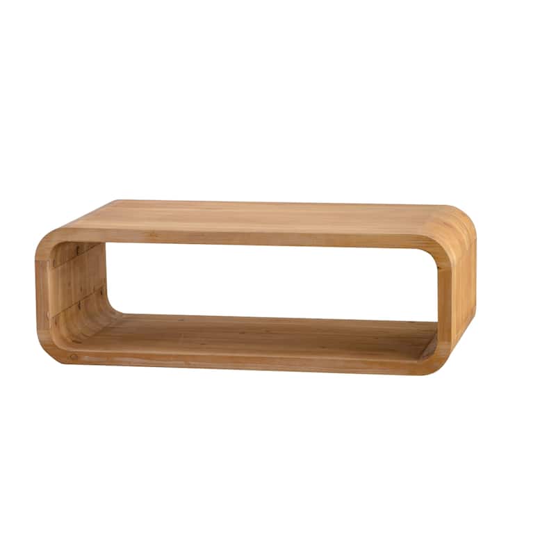 GDFStudio - Modern Curved Open-Frame Coffee Table with Light Wood Finish and Open Storage Shelf