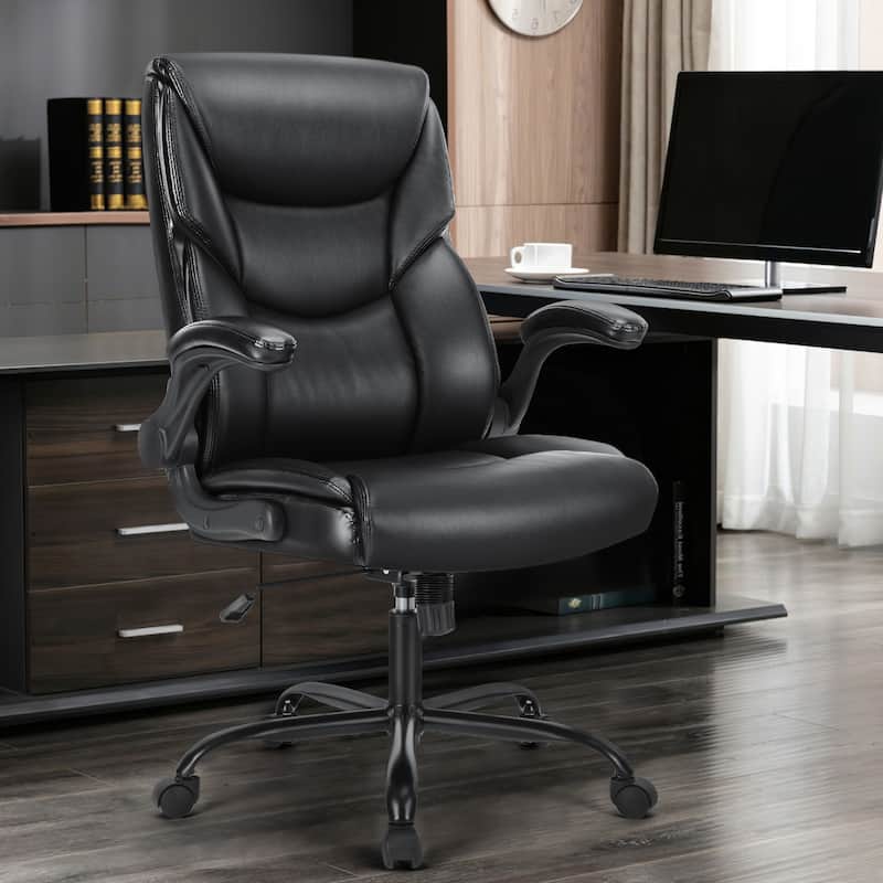 Office leather chair with adjustable armrests and lumbar pillows
