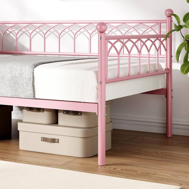 Twin Size Daybed, Metal Sofa Bed Frame with Trundle for Living Room, Small Spaces