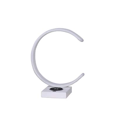 14" White Metal LED with USB Wireless Charger Table Lamp - 6.25 x 10.5 x 13.5