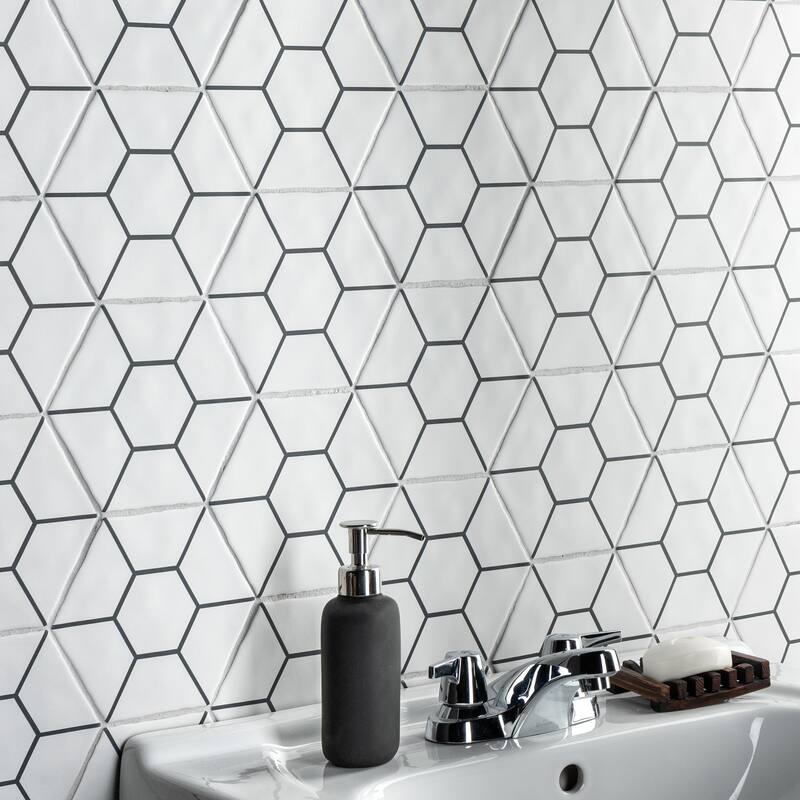 Merola Tile Palm Honeycomb Hex White 6" x 7" Porcelain Floor and Wall Tile