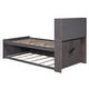 preview thumbnail 8 of 9, Twin Size Platform Bed with Storage Headboard & 3 Drawers, Wooden Bedframe w/ Twin Size Trundle & Charging Station-Antique Brown