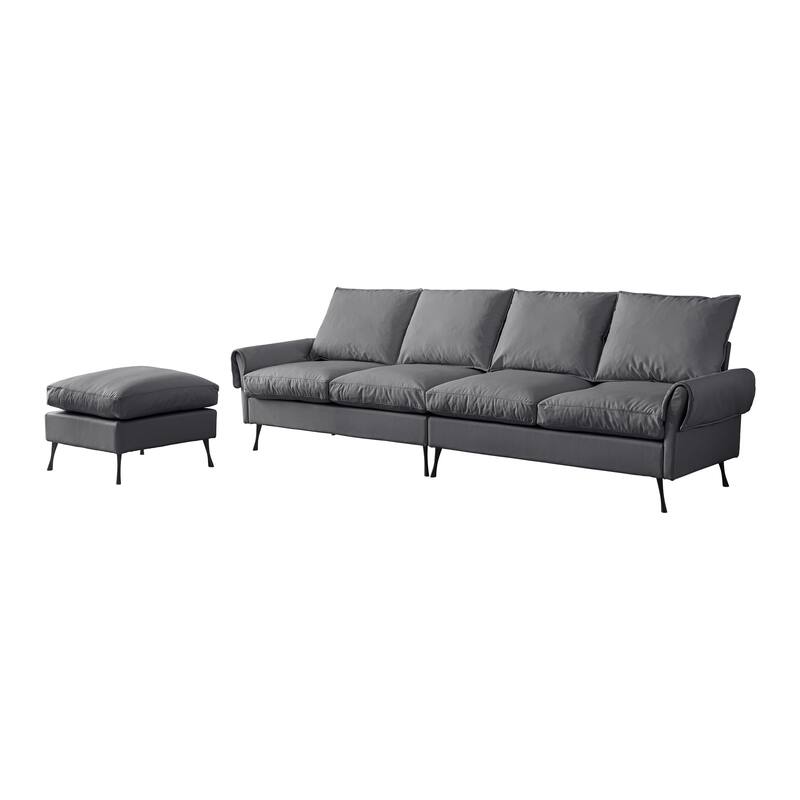 104.5"Modern Sectional L-Shaped Sofa Couch, Technical leather with Convertible Ottoman for Living Room or Apartment