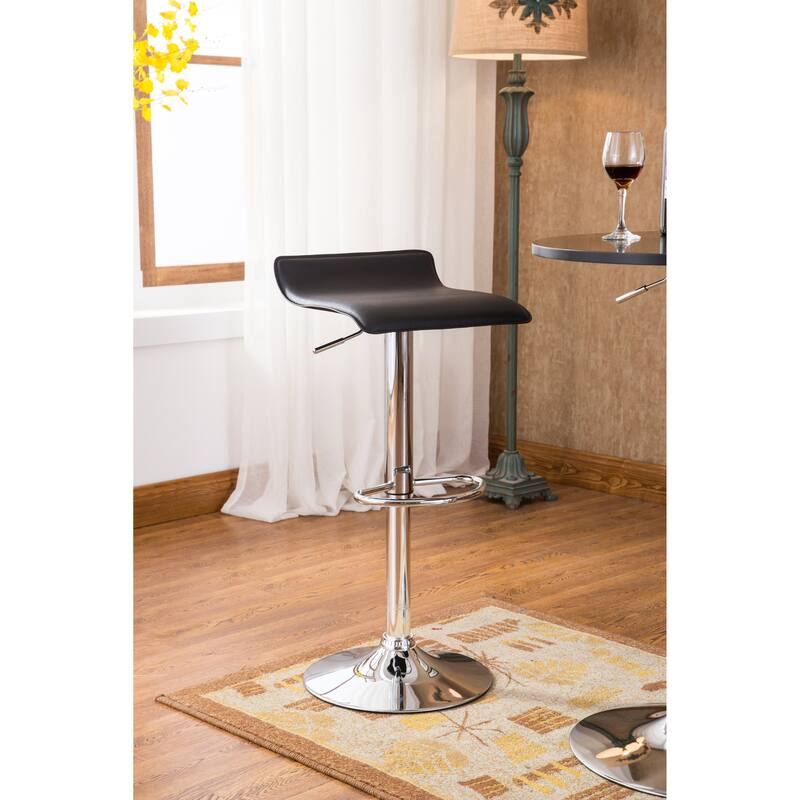 Adjustable Height Wood and Chrome Metal Bar Table and 2 Chrome Air Lift Adjustable Swivel Stools Set