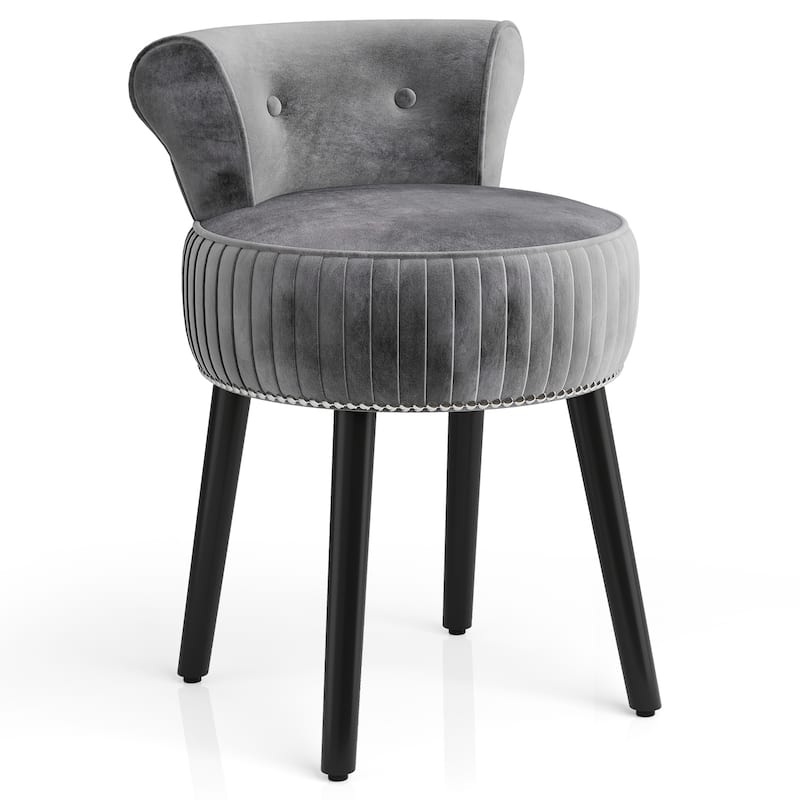 Gymax Velvet Vanity Chair w/ Back Tufted Low Back & Solid Wood Legs - Grey