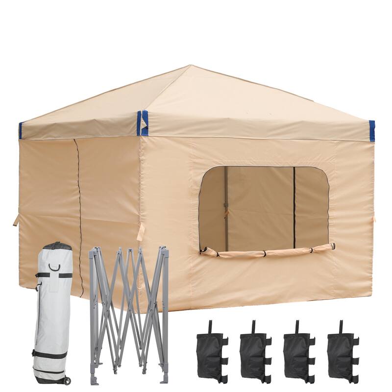 Aoodor 12'x12'Pop Up Canopy Tent with Removable Mesh Window Sidewalls, Portable Instant Shade Canopy with Roller Bag