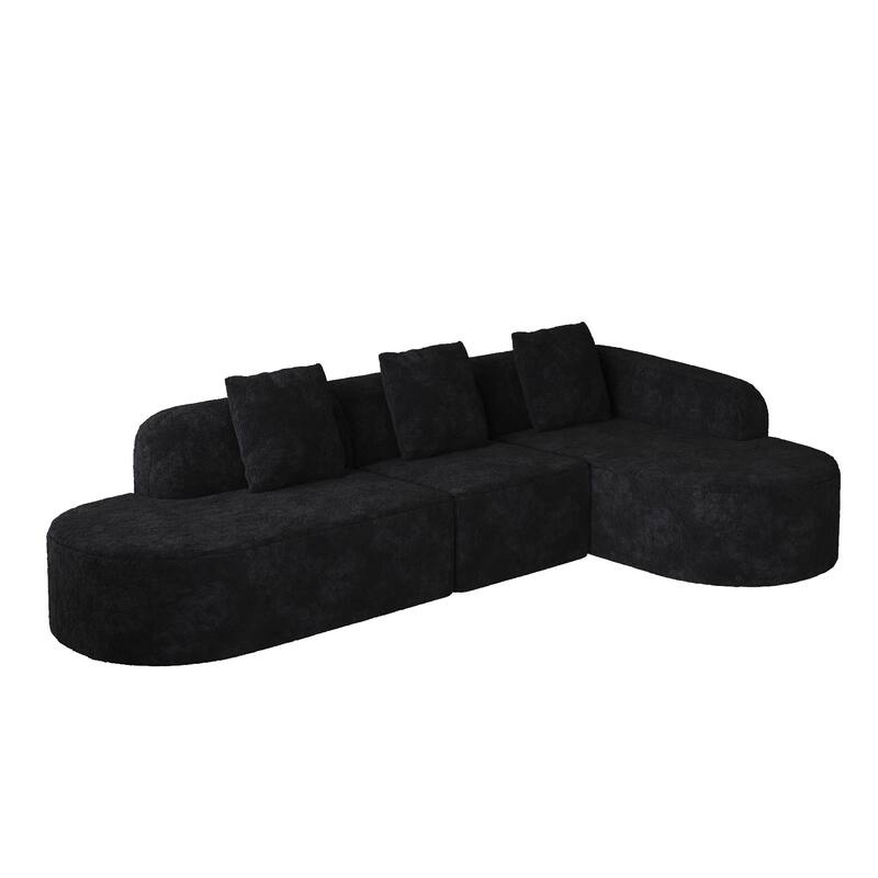 Curved Modular Sofa with Chaise Lounge, Full Compression Upholstered Boneless Sofa, Corner 3 Seater Sofa with 3 Pillows