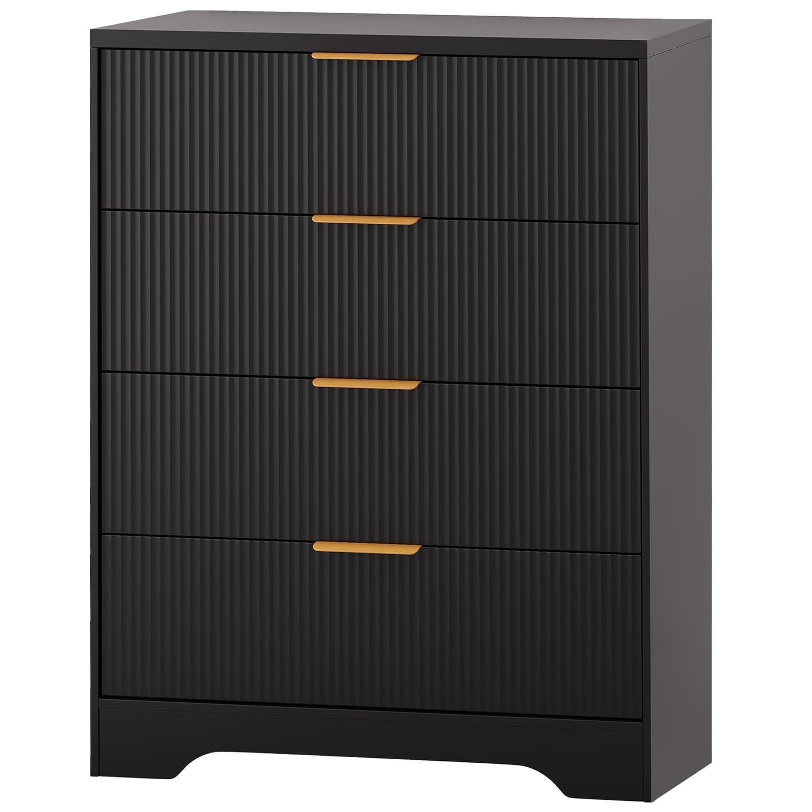 Dresser for Bedroom with 4 Drawers, Wave Fluted Modern Chest of Drawers, Tall Wood Storage Organizer for Nursery