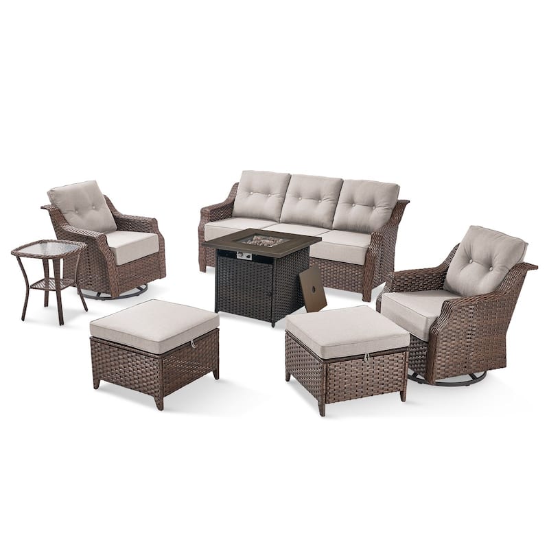 7-Piece Sofa Swivel Chairs Ottoman with 30" Fire Pit Table
