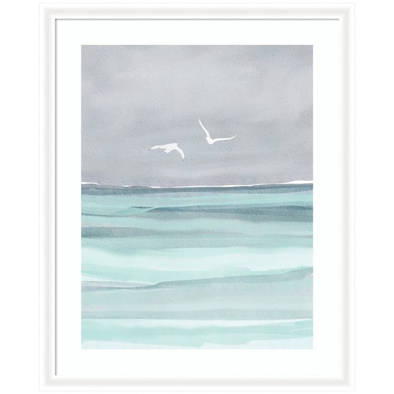 Kate and Laurel Framed Art Sea and Seagulls by Nikita Jariwala - 35x43 - White