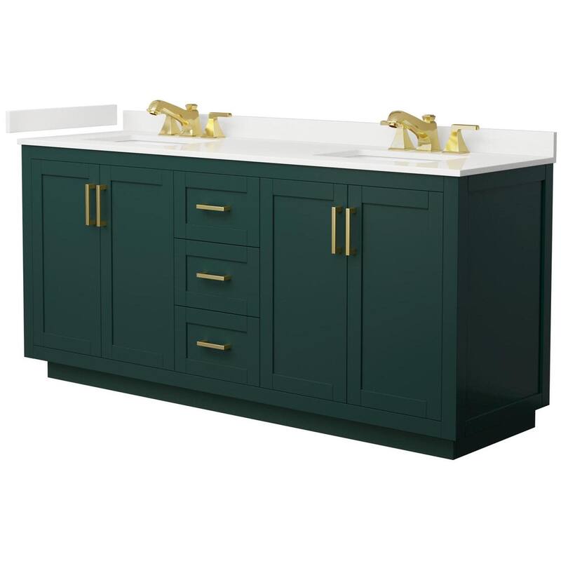 Wyndham Collection WCF292972D-QTZ-US3MXX Miranda 72" Free Standing - Green / White Quartz Top / Brushed Gold Hardware