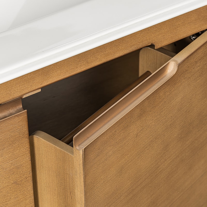 30" Modern Solid Wood Frame Bathroom Vanity Set with Ceramic Sink, Natural Wood Grain Cabinet & Soft-Close Doors