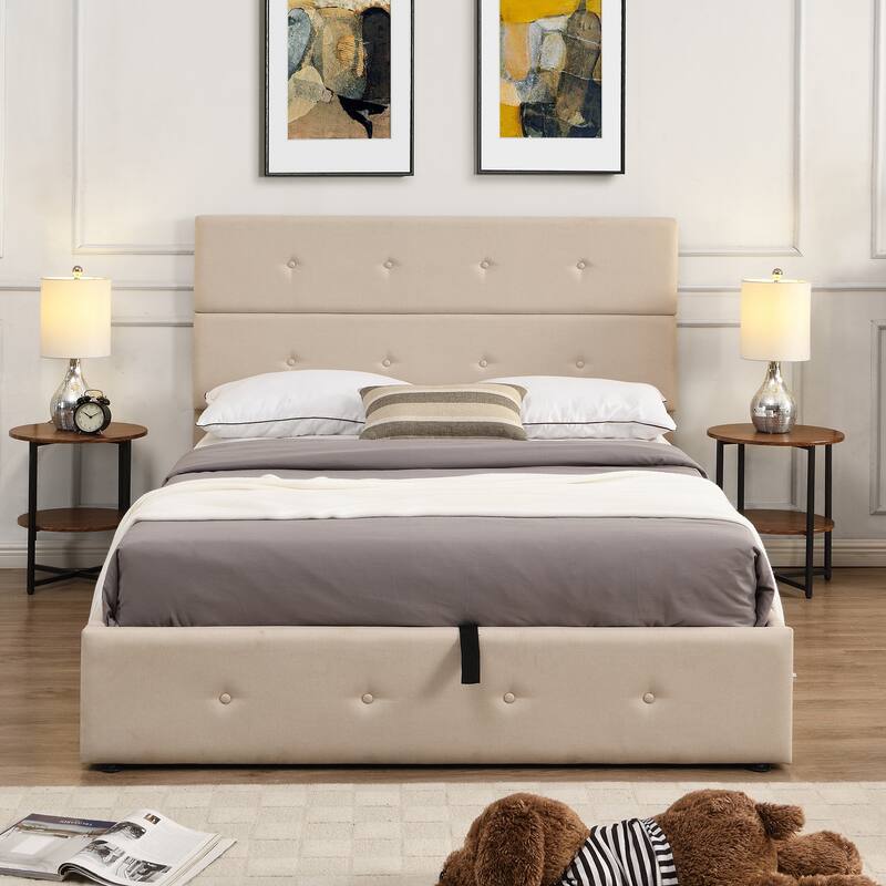 Upholstered Platform Bed with Buttontufted Headboard&Footboard