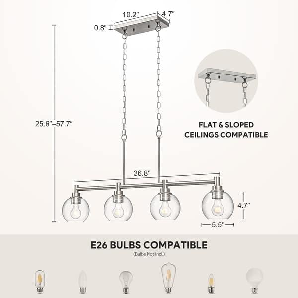 dimension image slide 5 of 6, 4/5-Light Kitchen Island Pendant Light Fixture with Clear Glass Shades