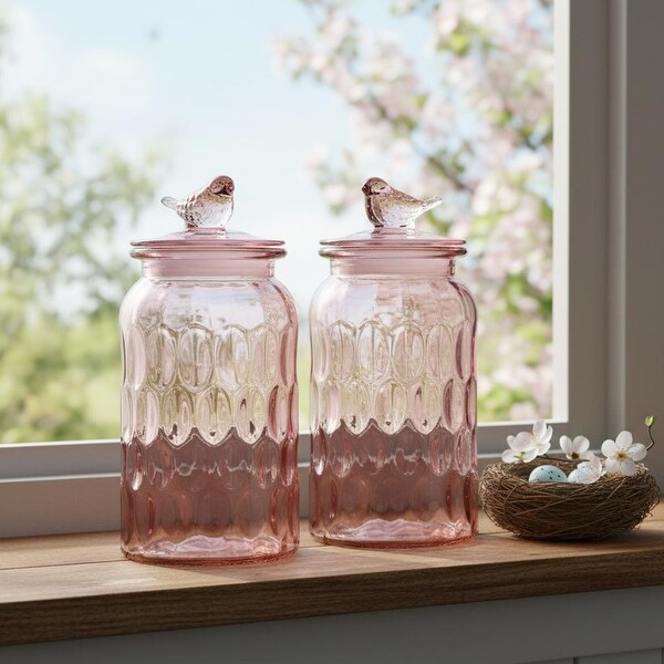 10 Strawberry Street Textured Glass Spring Canisters, Set of 2