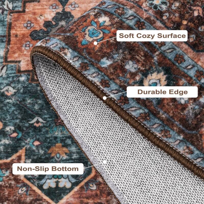 Washable Vintage Area Rug, Boho Rug, Ultra Soft Rugs for Entryway