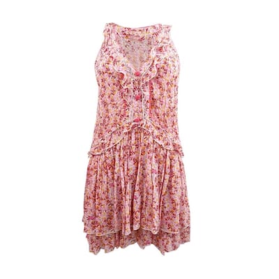 Poupette St. Barth Women's Mae V Neck Mini Dress (XS, Pink Multi)