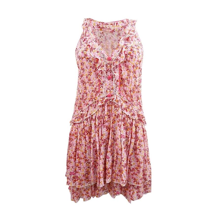 Poupette St. Barth Women's Mae V Neck Mini Dress (XS, Pink Multi)