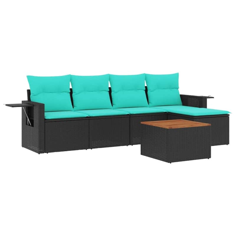 vidaXL 6 Piece Patio Sofa Set with Cushions Black Poly Rattan - 21.7" x 24.4" x 27.2"