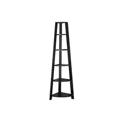 71" Espresso Wood Five Tier Corner Bookcase