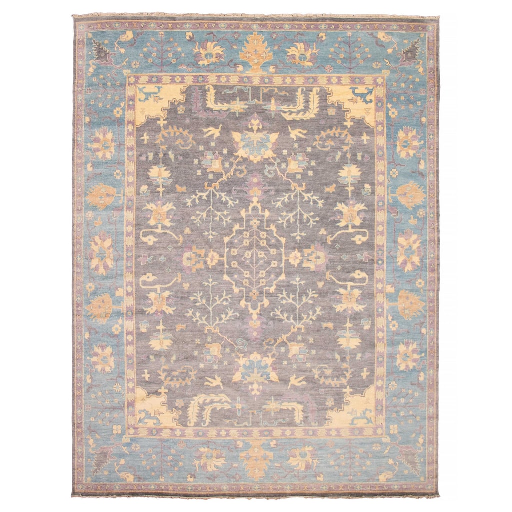 ECARPETGALLERY Hand-knotted Modern Oushak Dark Grey Wool Rug - 11' 10" x 15'