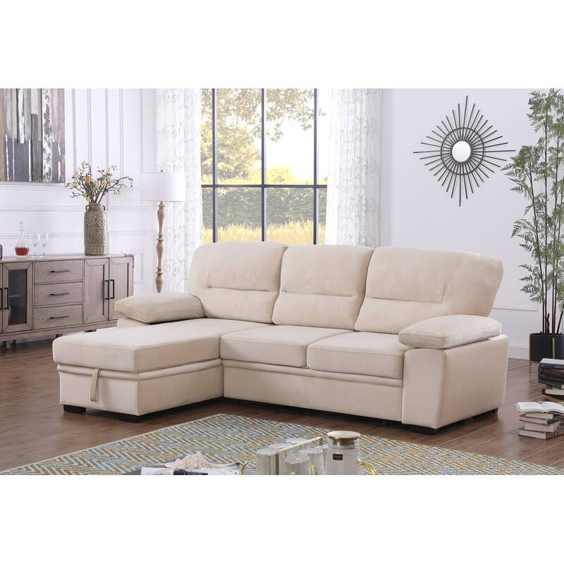 Velvet Fabric Reversible Sleeper Sectional Sofa Chaise