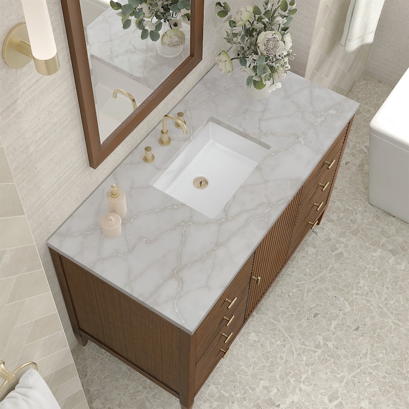 James Martin Vanities Myrrin 48" Vanity, Mid Century Walnut - Victorian Silver